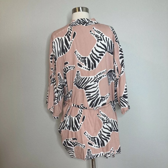 Emerson Fry Women’s Fete Kimono Zebra Print in Muted Clay Pink- Coverup - Picture 4 of 6